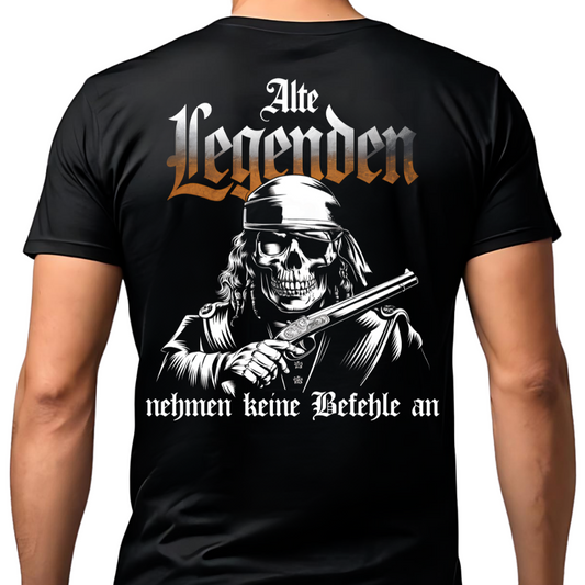 Alte Legenden nehmen keine Befehle an - Premium T-Shirt Rückendruck