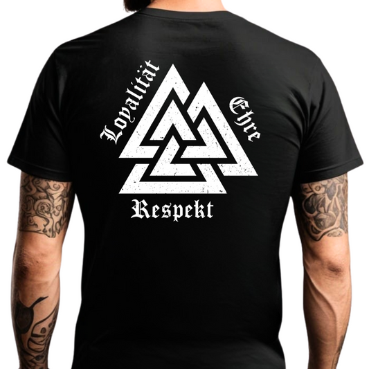 Valknut: Loyalität, Ehre, Respekt - Premium T-Shirt Rückendruck