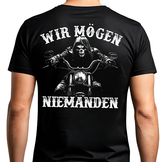 Wir mögen niemanden - Premium T-Shirt Rückendruck