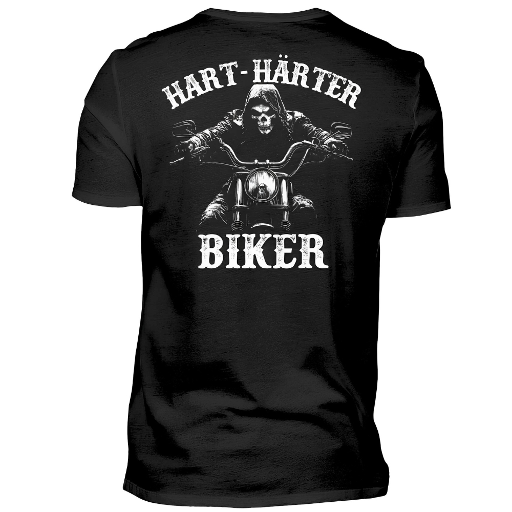 HART, HÄRTER, BIKER. - Premium T-Shirt Rückendruck
