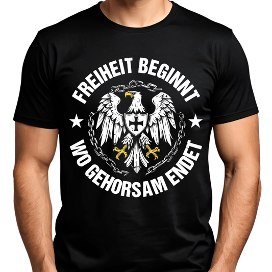 Freiheit beginnt, wo gehorsam endet. - Premium T-Shirt