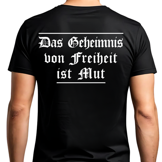Das Geheimnis von Freiheit ist Mut - Premium T-Shirt Rückendruck