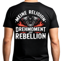 Meine Religion: Drehmoment & Rebellion - Premium T-Shirt Rückendruck