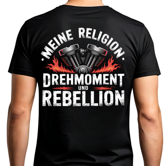 Meine Religion: Drehmoment & Rebellion - Premium T-Shirt Rückendruck