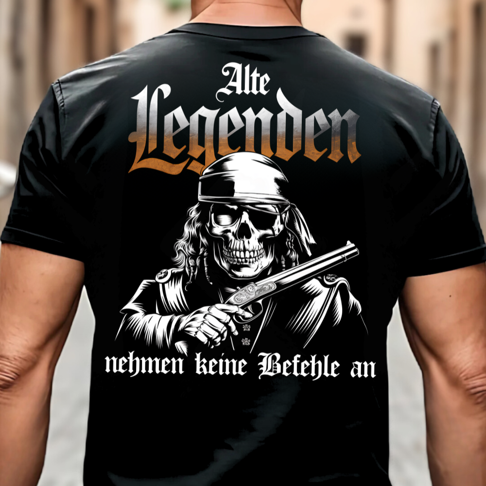Alte Legenden nehmen keine Befehle an - Premium T-Shirt Rückendruck