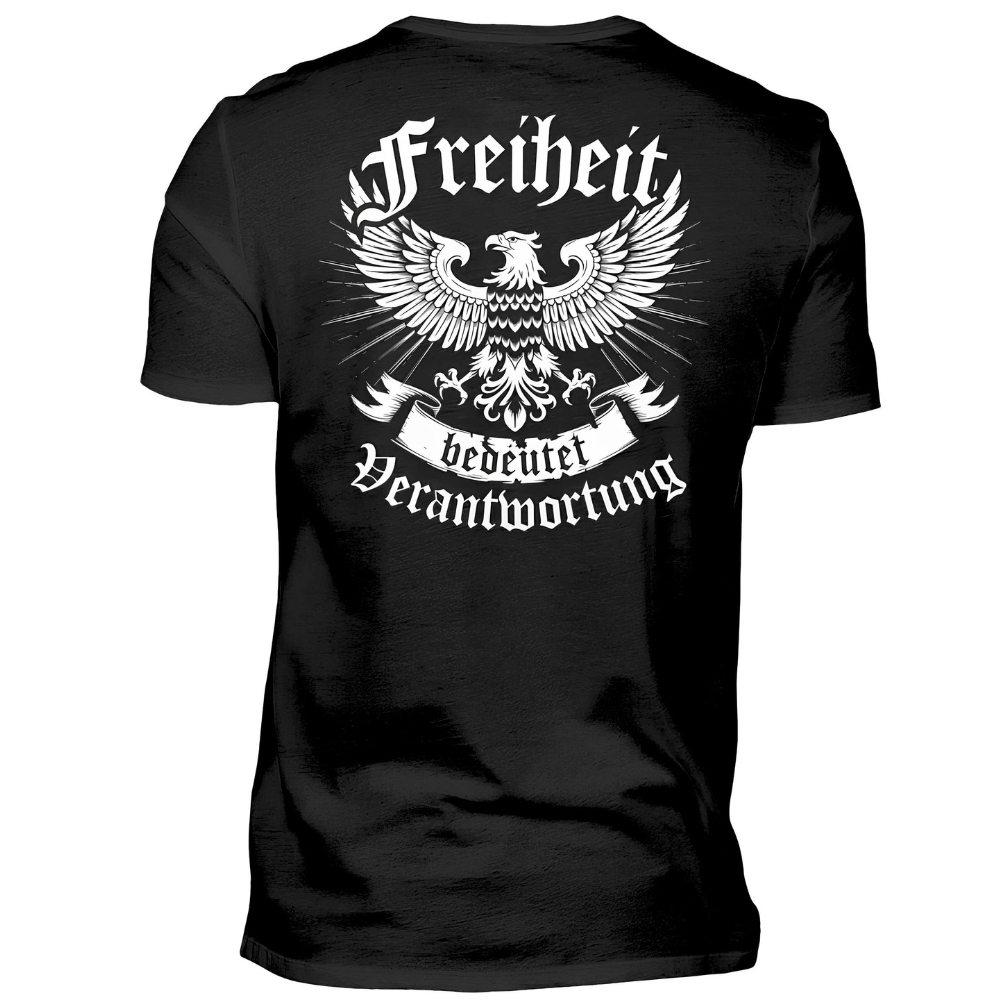 Freiheit bedeutet Verantwortung - Premium T-Shirt (Rückendruck)