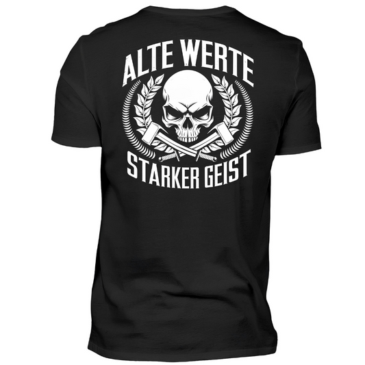 Alte Werte / Starker Geist - Premium T-Shirt (Rückendruck)