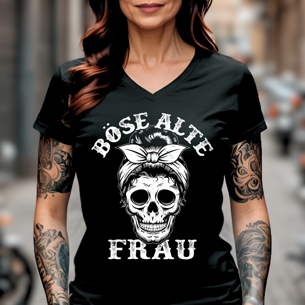 Böse alte Frau - Damen T-Shirt V-Neck