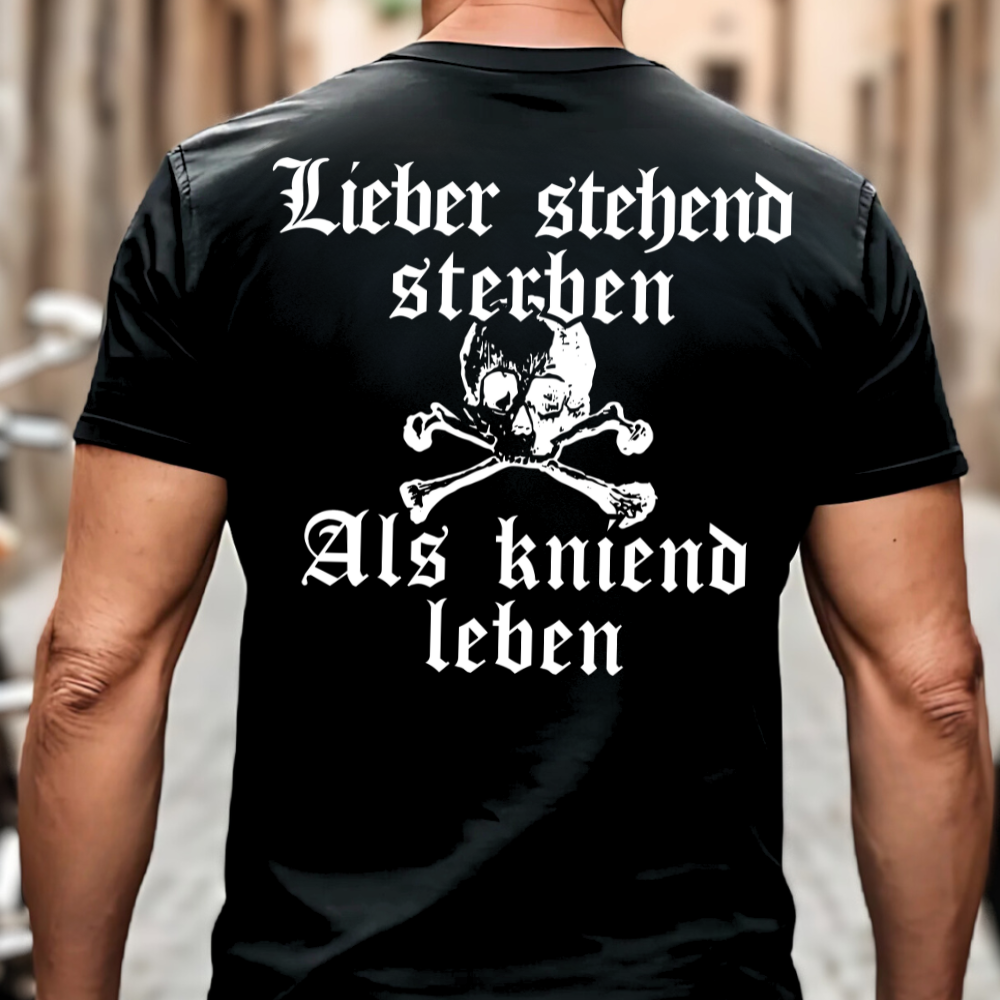 Lieber stehend sterben (Totenkopf) - Premium T-Shirt Rückendruck