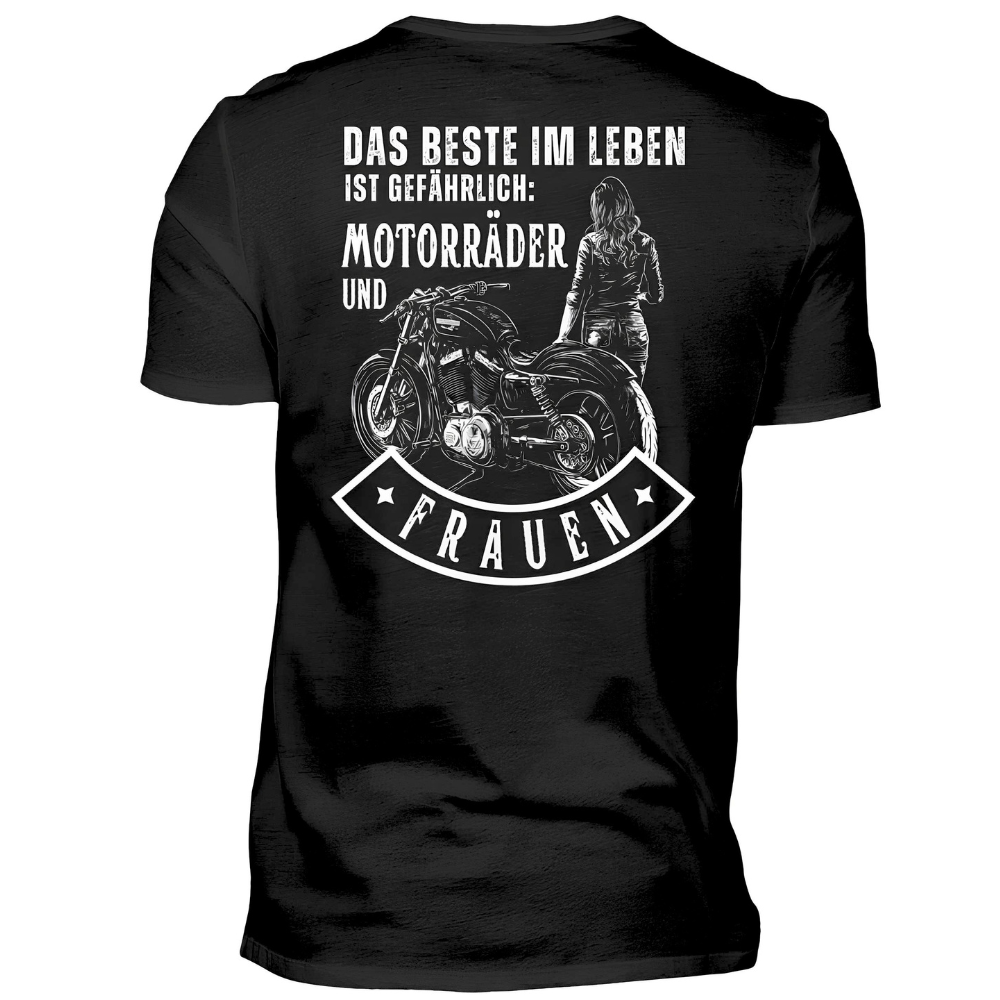 Das Beste im Leben ist gefährlich - Premium T-Shirt Rückendruck