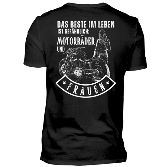 Das Beste im Leben ist gefährlich - Premium T-Shirt Rückendruck