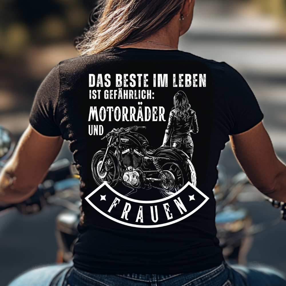 Das Beste im Leben ist gefährlich - Premium T-Shirt Rückendruck