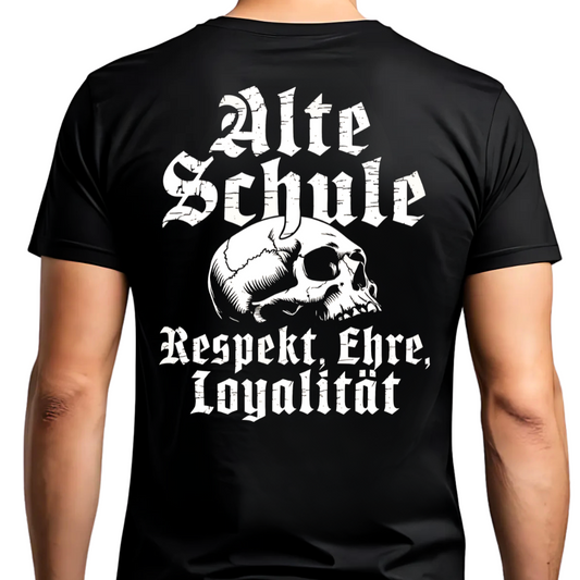 Alte Schule: Respekt, Ehre, Loyalität - Premium T-Shirt (Rückendruck)