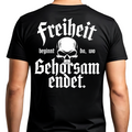 Freiheit beginnt da, wo Gehorsam endet. - Premium T-Shirt (Rückendruck)