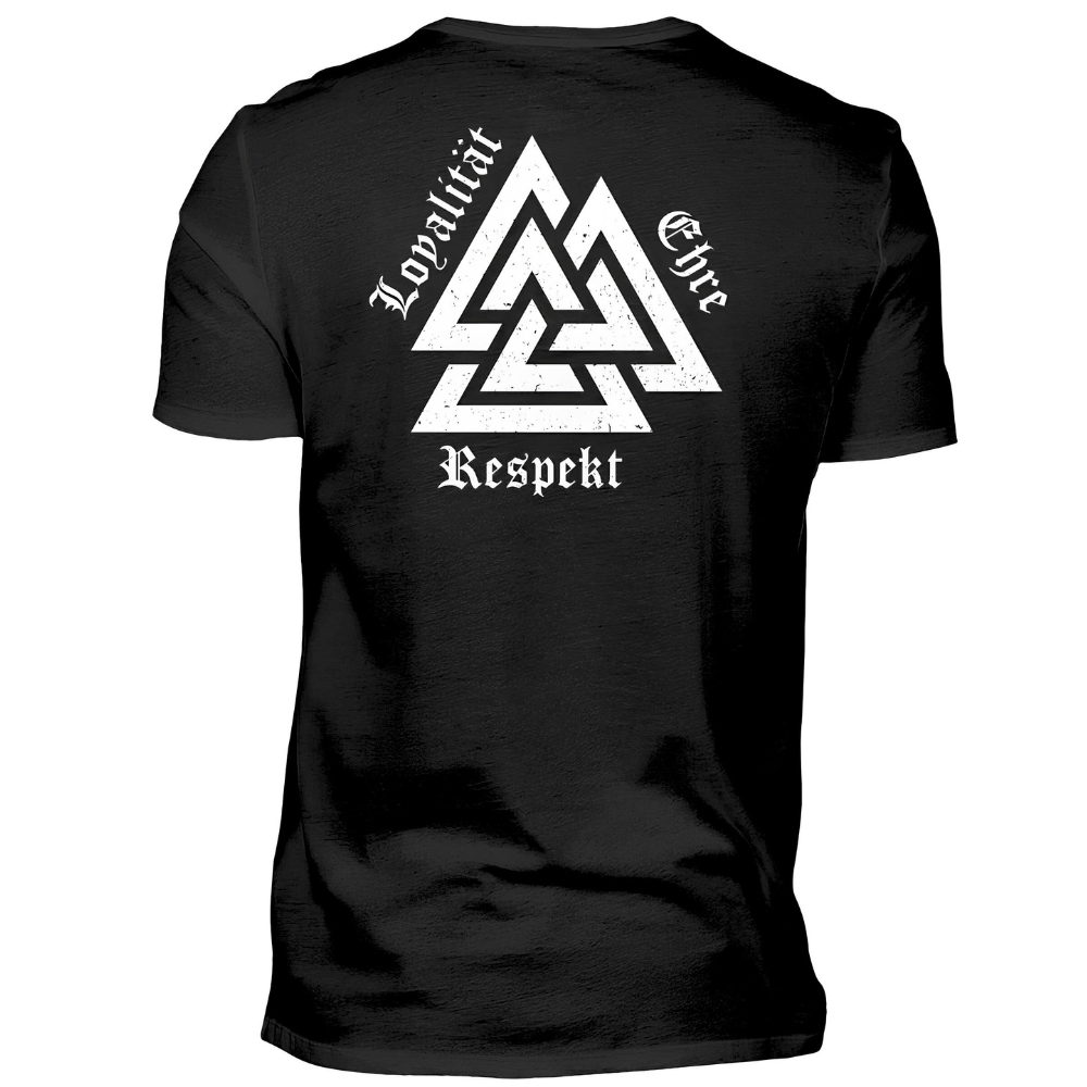 Valknut: Loyalität, Ehre, Respekt - Premium T-Shirt Rückendruck