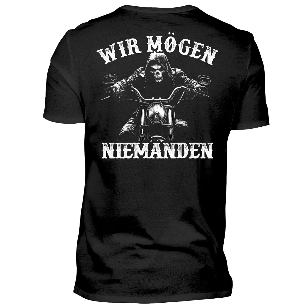 Wir mögen niemanden - Premium T-Shirt Rückendruck