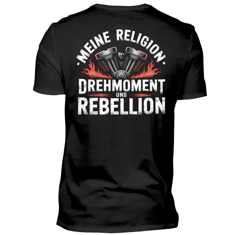 Meine Religion: Drehmoment & Rebellion - Premium T-Shirt Rückendruck