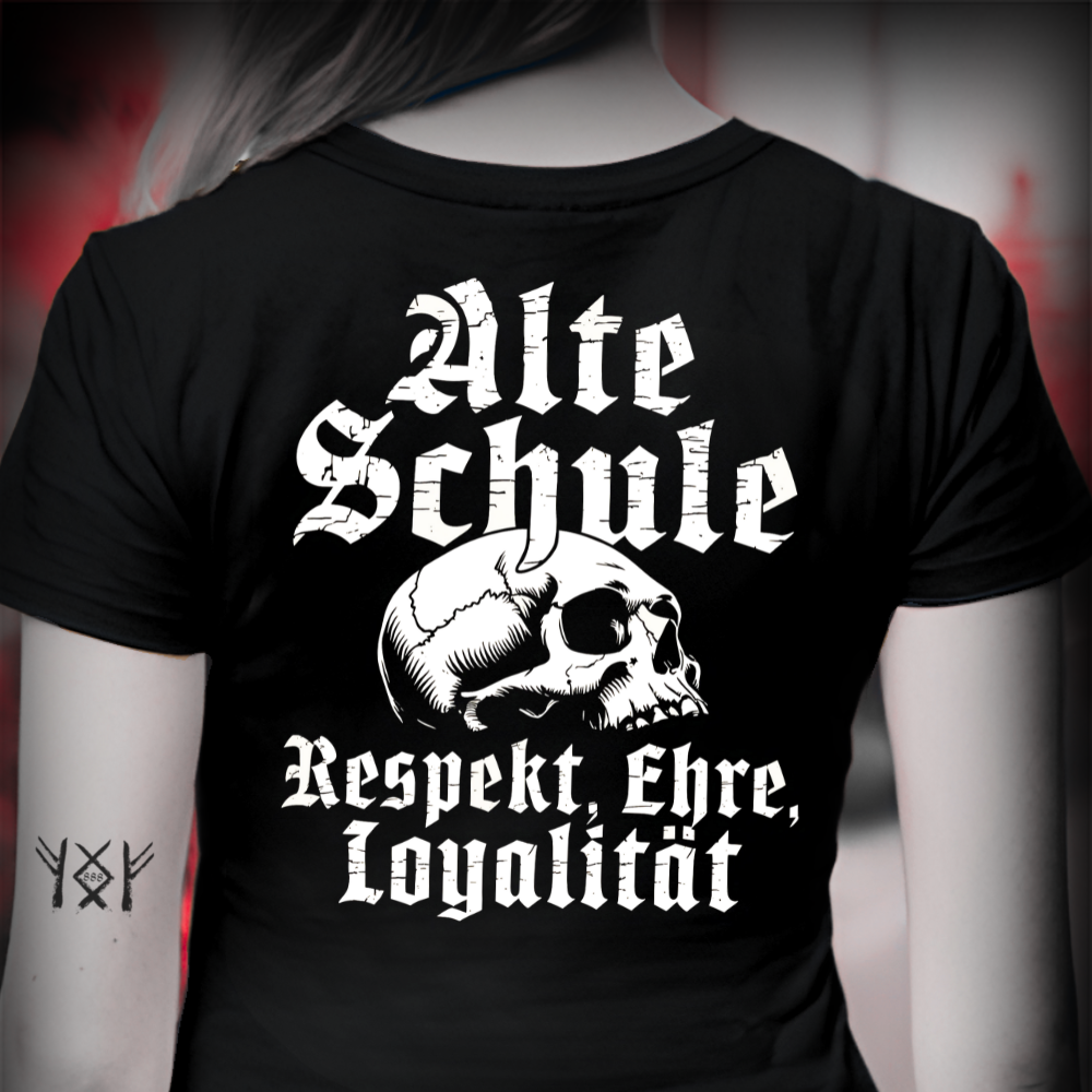Alte Schule: Respekt, Ehre, Loyalität - Premium Damen T-Shirt Rückendruck