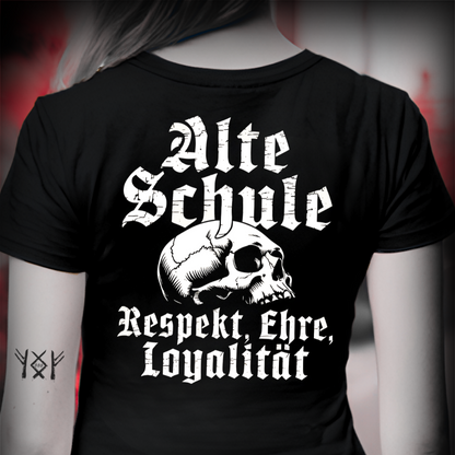 Alte Schule: Respekt, Ehre, Loyalität - Premium Damen T-Shirt Rückendruck