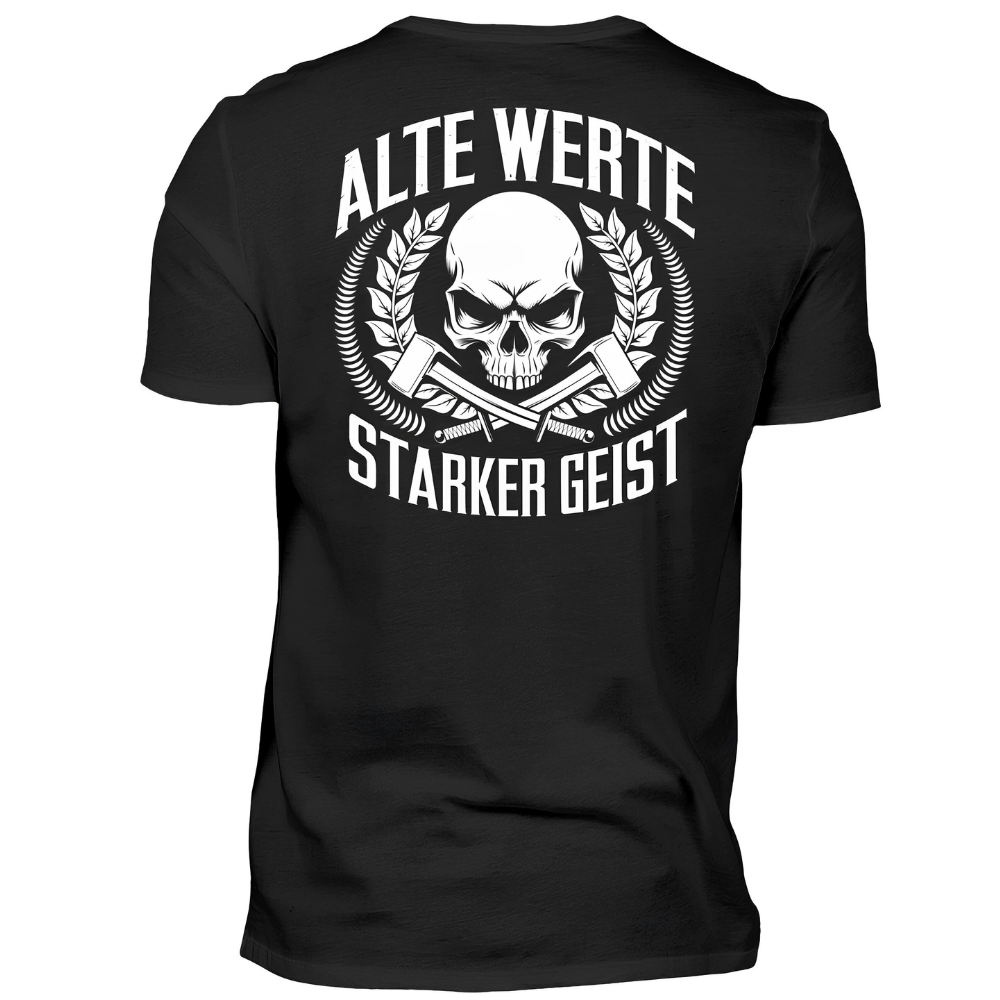 Alte Werte / Starker Geist - Premium T-Shirt (Rückendruck)