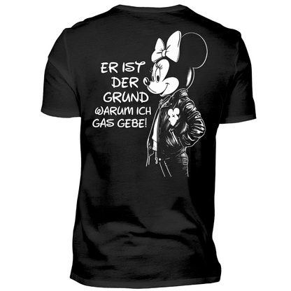 Er ist der Grund warum ich Gas gebe! - Premium Damen T-Shirt (Rückendruck)