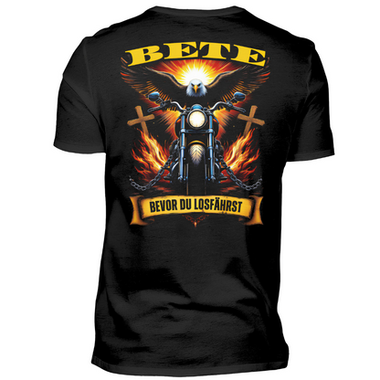 Bete, bevor du losfährst - Premium T-Shirt Rückendruck