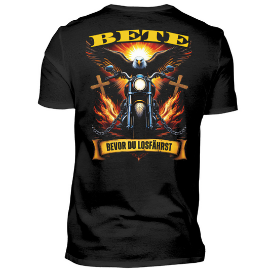 Bete, bevor du losfährst - Premium T-Shirt Rückendruck