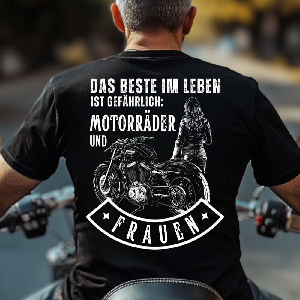 Das Beste im Leben ist gefährlich - Premium T-Shirt Rückendruck