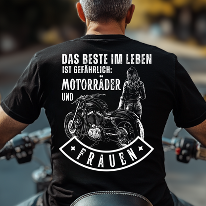 Das Beste im Leben ist gefährlich - Premium T-Shirt Rückendruck