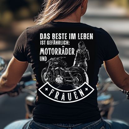 Das Beste im Leben ist gefährlich - Premium T-Shirt Rückendruck